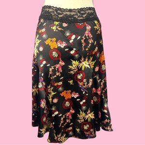 Vintage 90s Y2K Asian Lace Waist Bias Cut A-Line Skirt